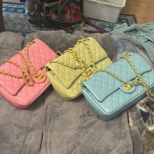 Chic Quilted Chain Shoulder Bag - Pink, Yellow, Blue